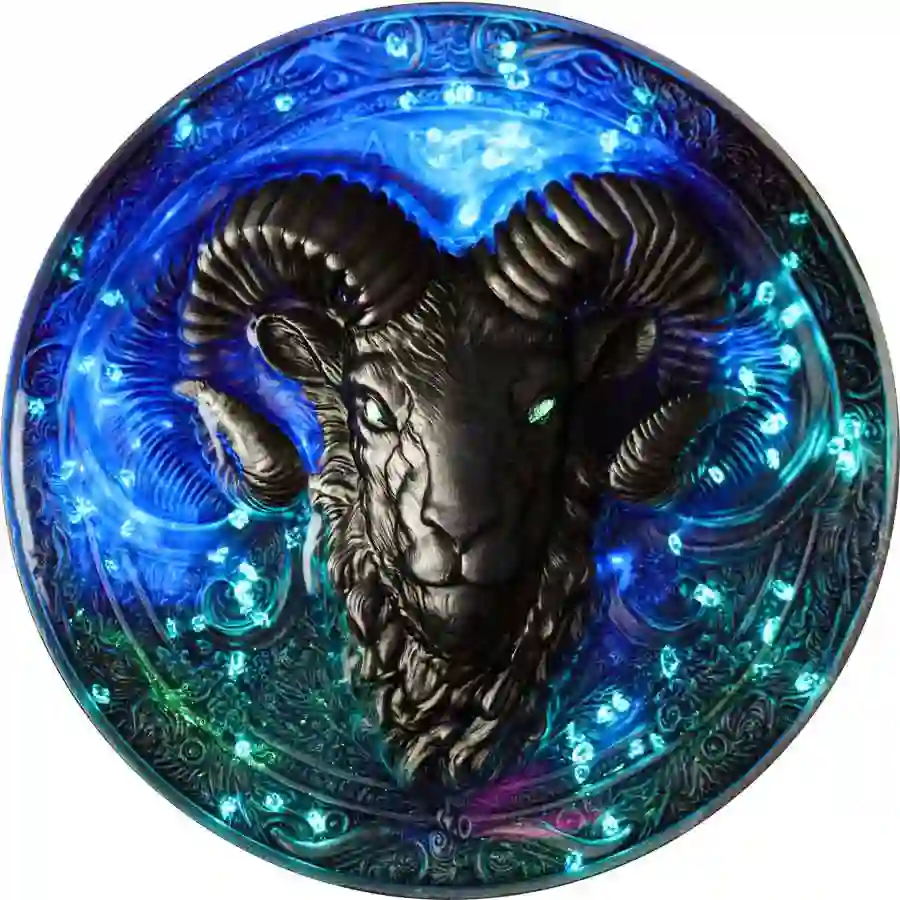 Obverse-Aries-Niue(UV-version)-(1) 2024 Aries UV Color High Relief Antique Finish Silver Coin