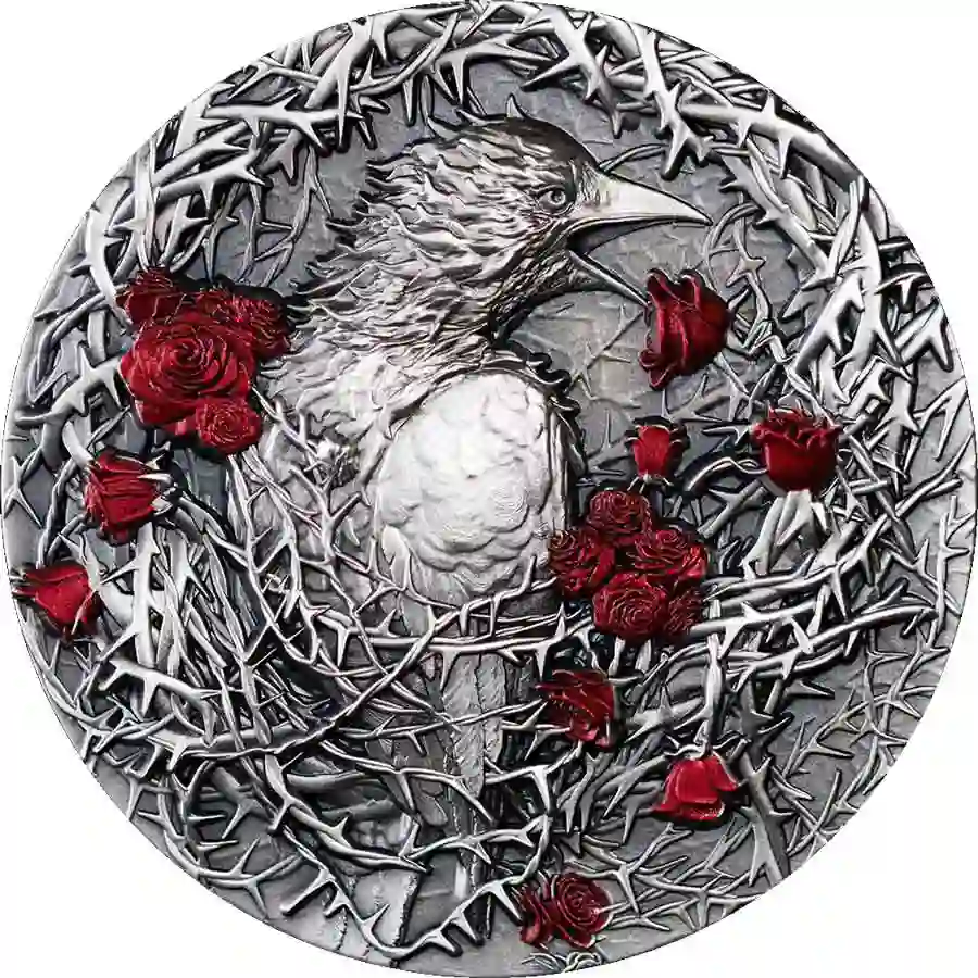 Obverse-Greater-ThornBird-République-Gabonais 2025 Gabonaise 3 Ounce Greater Thorn Bird High Relief Color Silver Coin