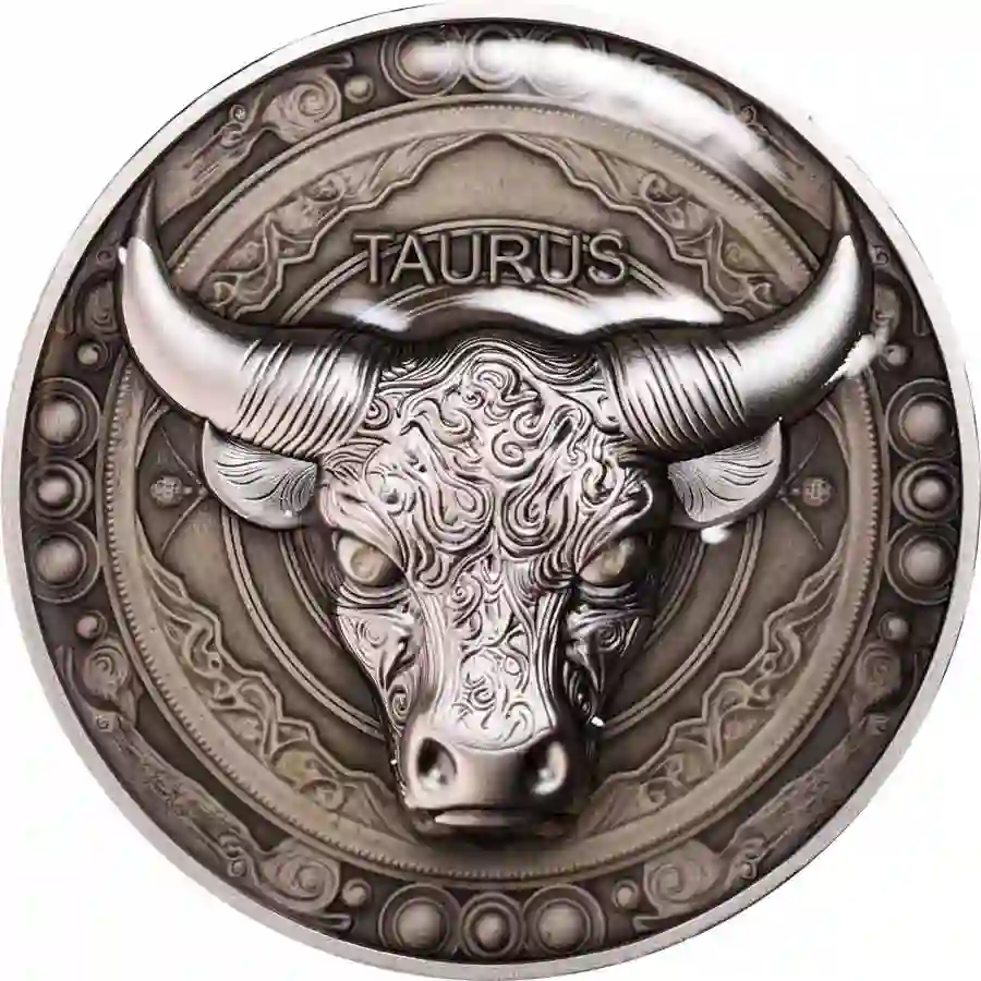 Obverse-Taurus-Niue 2024 Niue 5 Ounce Taurus UV Color High Relief Antique Finish Silver Coin