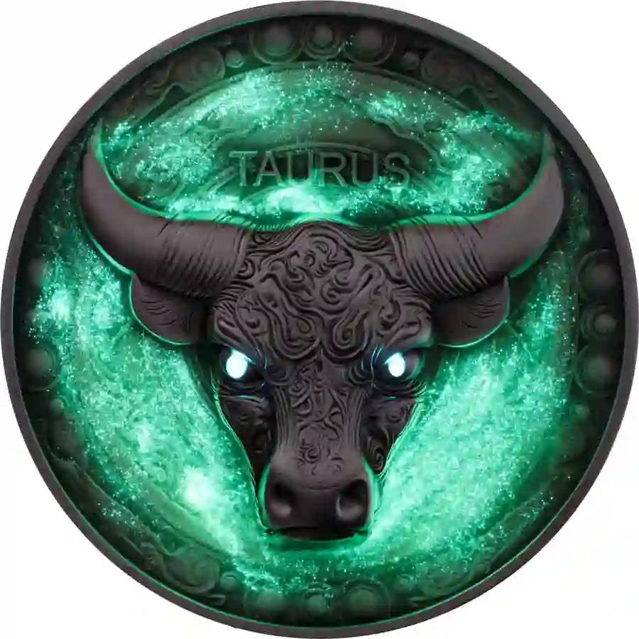 Obverse-Taurus-Niue(Glow-in-Dark) 2024 Niue Taurus UV Color High Relief Silver Coin