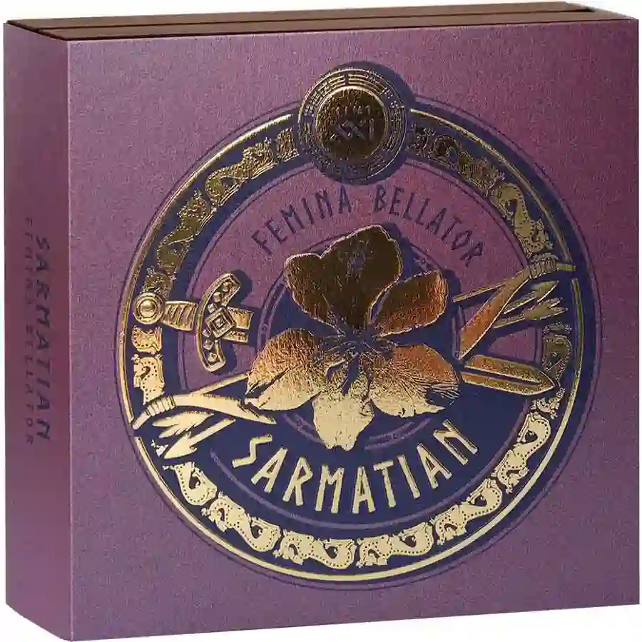 FB_Sarmatian_box1_1000x1000 Sarmatian Femina Bellator 2 oz High Relief Silver Coin