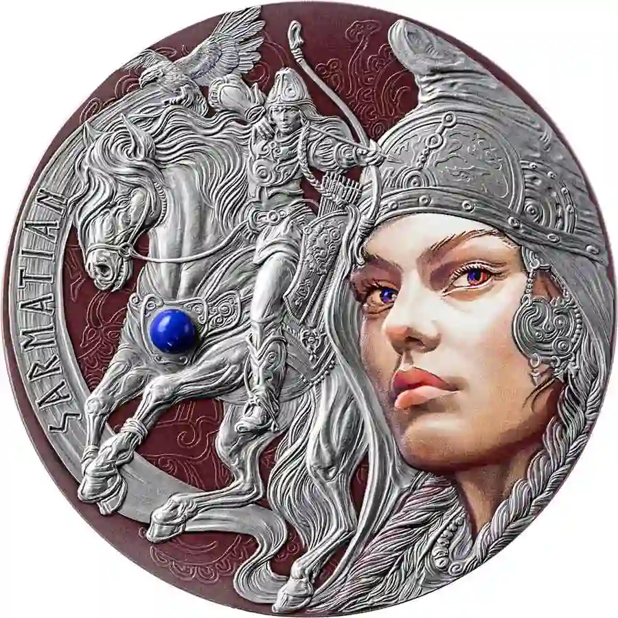 FB_Sarmatian_rev_1000x1000 2024 Cameroon 2 Ounce Sarmatian Lazurite Insert High Relief Silver Coin