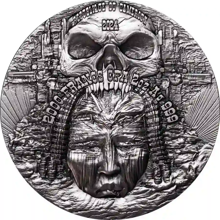 Obverse-Behemoth-Antique-Cameroun 2024 Cameroon 2 oz Behemoth High Relief Antique Finish Silver Coin