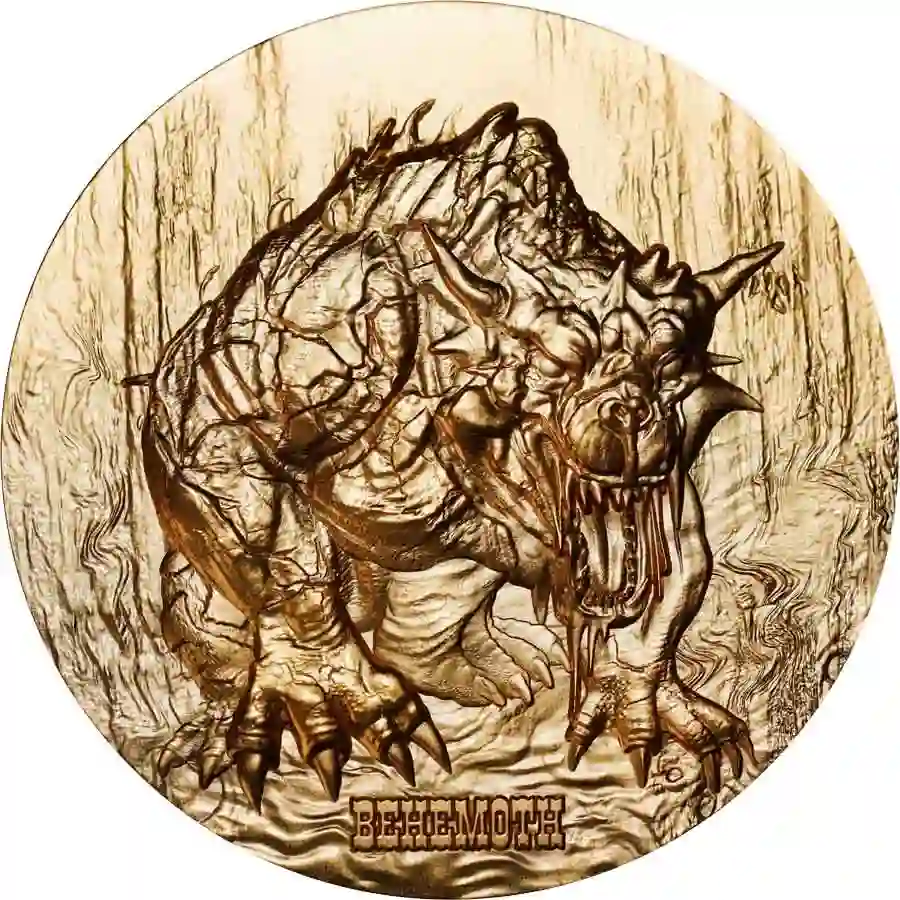 Reverse-Behemoth-Gold-Gilded 2024 Cameroon 2 Ounce Behemoth High Relief 24K Gilded Silver Coin