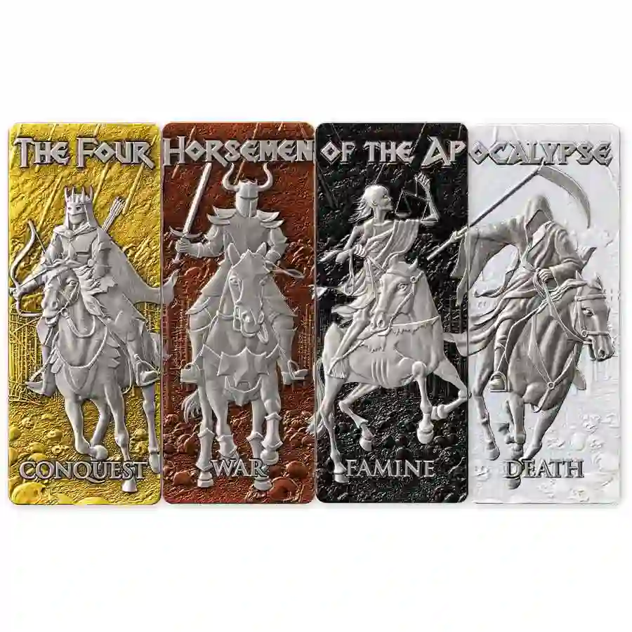 horsemen-bars 2024 Barbados 4 X 1 Ounce Four Horsemen Color Silver Coin Collection