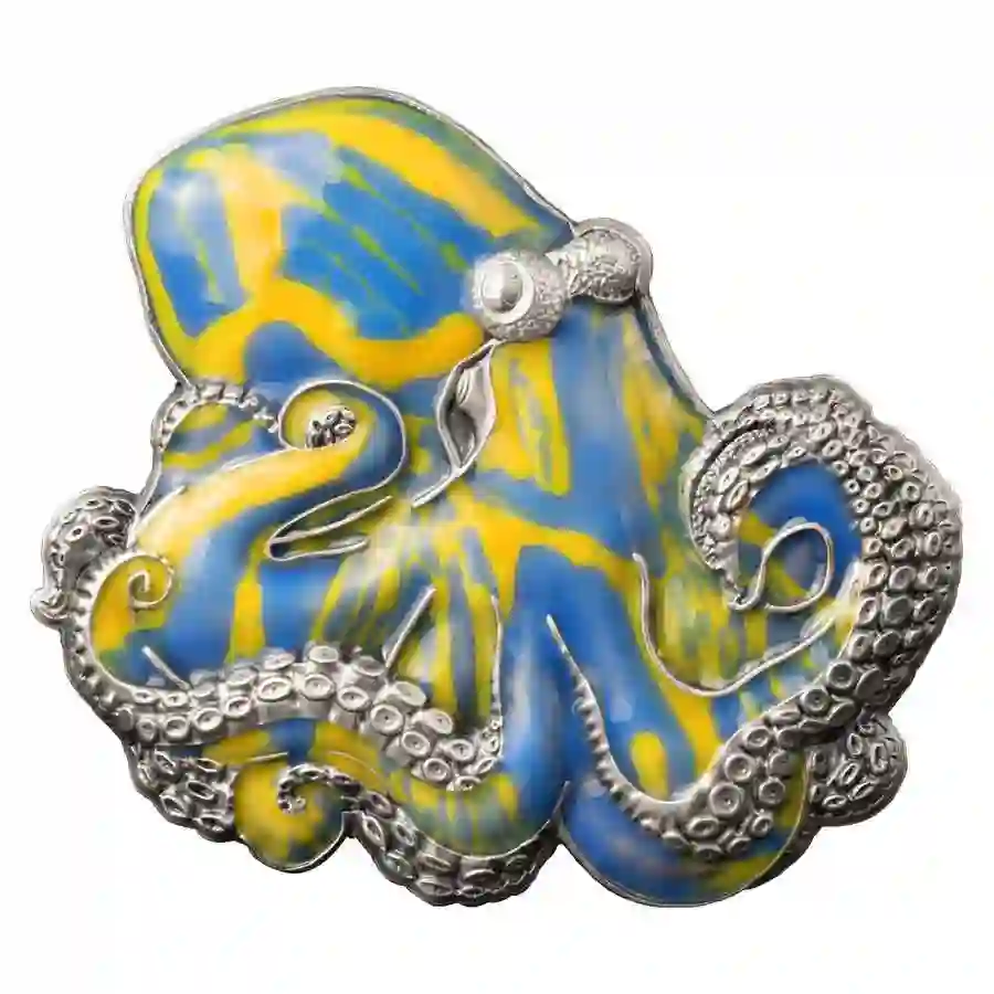 octopus-rev 2024 Barbados 3 Ounce Shift of Color Octopus Enamel Silver Coin