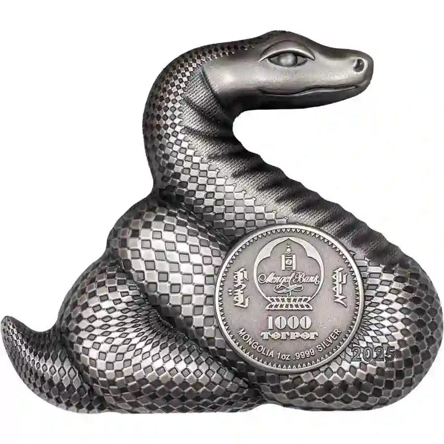 snake-obv 2025 Mongolia Lunar Year Nimble Snake Sculptured Silver Coin