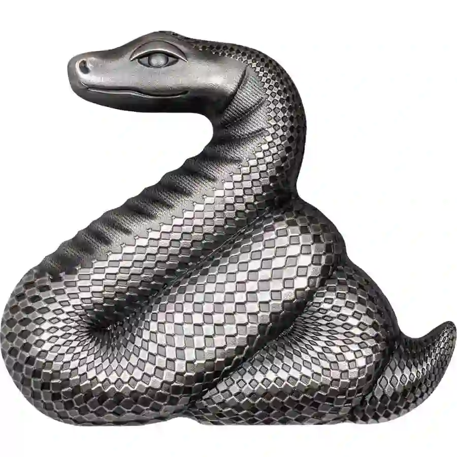 snake-rev 2025 Mongolia 1 Ounce Lunar Year Nimble Snake Sculptured Silver Coin