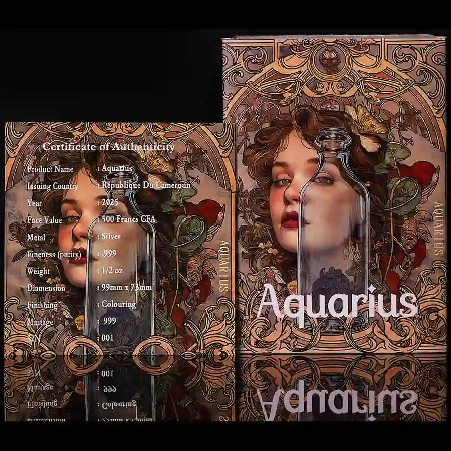 Aquarius-Box 2025 Aquarius Zodiac Series Colored BU Silver Coin