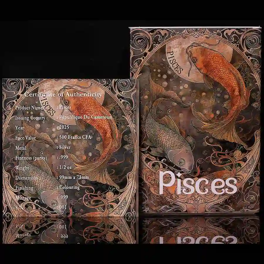 Pisces-Box 2025 Pisces Zodiac Colored BU Silver Coin