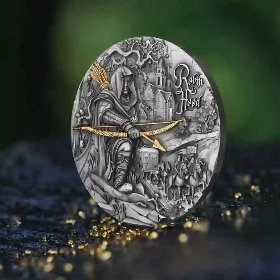 Robin_Hood_003 Robin Hood High Relief 24K Gilded Antique Finish Silver Coin