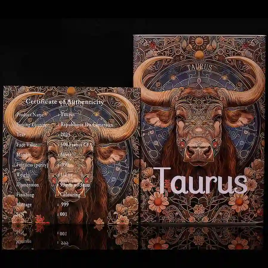 Taurus-Box 2025 Taurus Zodiac Series Colored BU Silver Coin