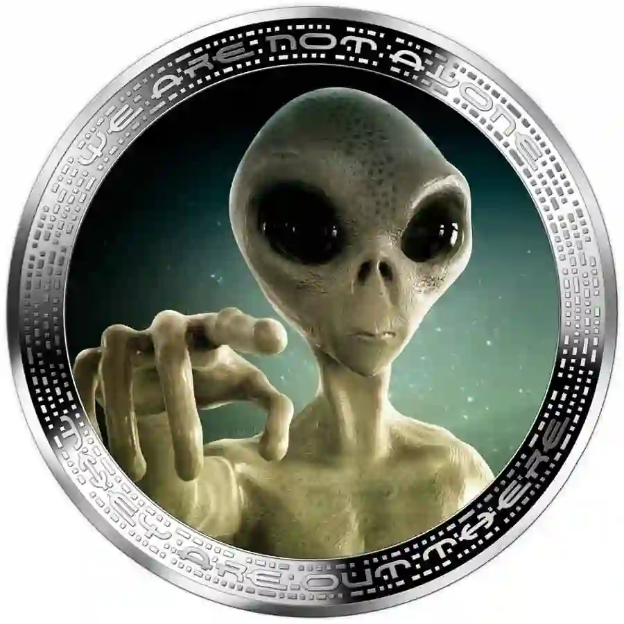 CM2512-rev 2025 Cameroon 1 Ounce Alien & UFO Alien Face Colored Silver Coin
