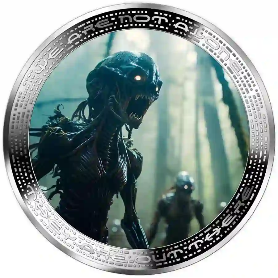 CM2516-rev 2025 Cameroon 1 Ounce Alien & UFO Alien Forest Colored Silver Coin