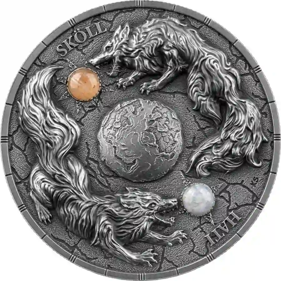 rev 2024 Germania 2 Ounce Ragnarok Skoll & Hati Ultra High Relief Silver Round