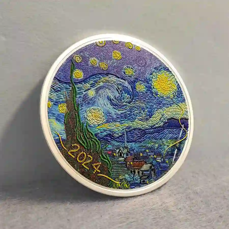 3 2024 Palau Starry Night Fine Embroidery Art Color Silver Coin
