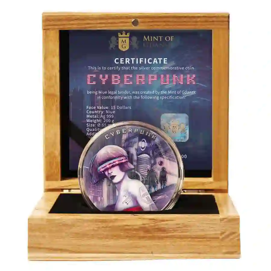 Cyberpunk_200g_box2-kopia 2024 Niue 200 Gram Cyberpunk Punk Universe UV Color High Relief Silver Coin