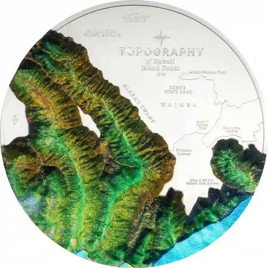 30809_Topography---Hawaii_r 2024 Cook Islands 5 Ounce Topography Hawaii Ultra High Relief Silver Coin