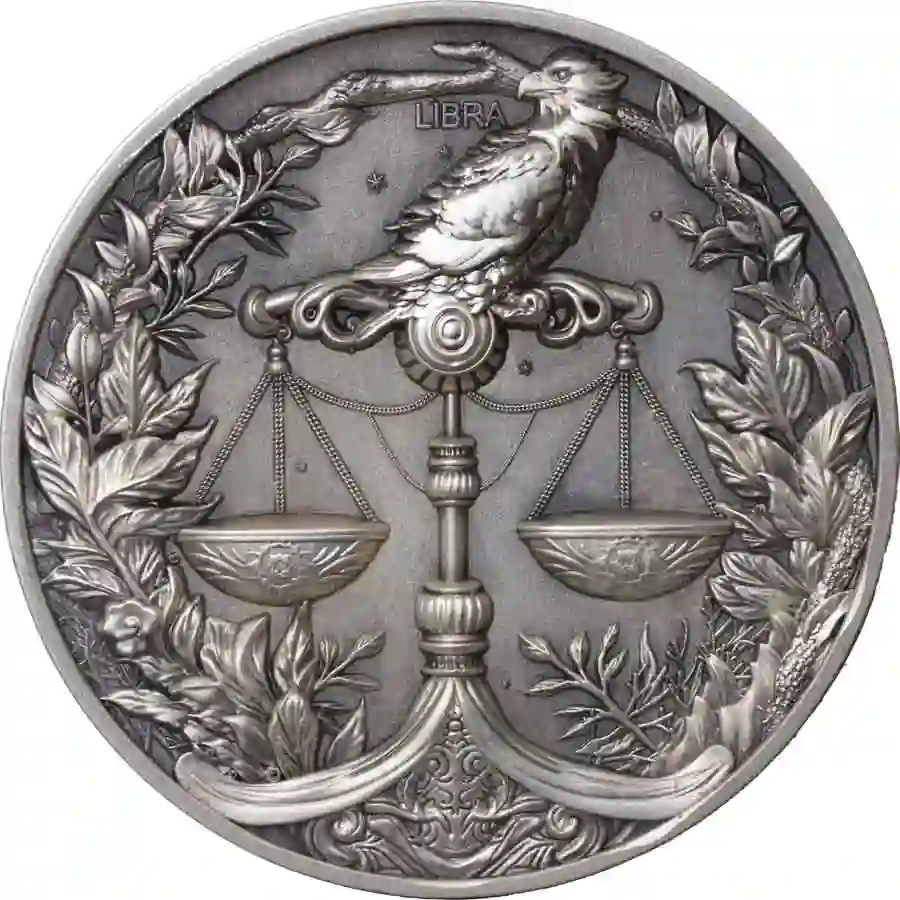 libra-reverse 2024 Niue 5 Ounce Libra UV Color High Relief Antique Finish Silver Coin