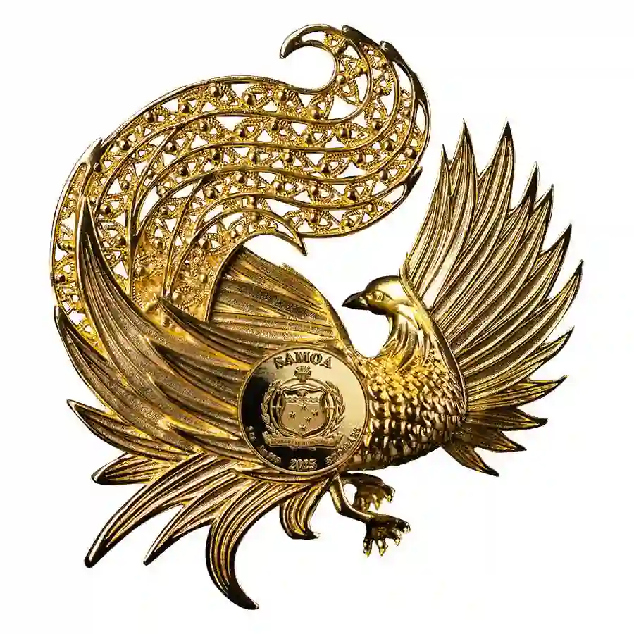 phoenix-obv 2025 Samoa 2 oz Phoenix Filigree Colored Shaped Silver Coin