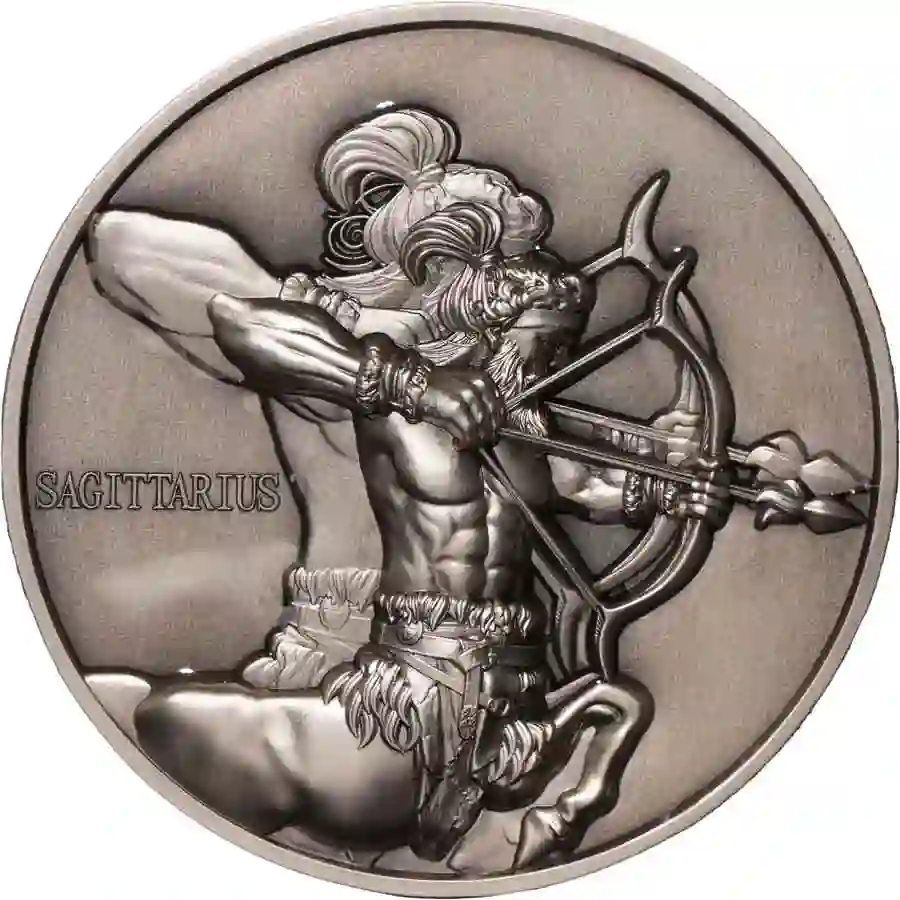 reverse 2024 Niue 5 Ounce Sagittarius UV Color High Relief Antique Finish Silver Coin