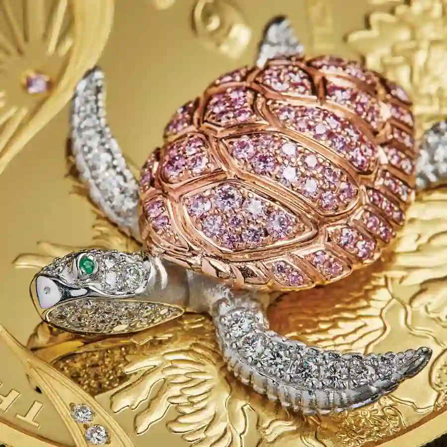 turtle-detail-1 2024 Australia Jewelled Turtle Pave Diamond Gold Proof Coin