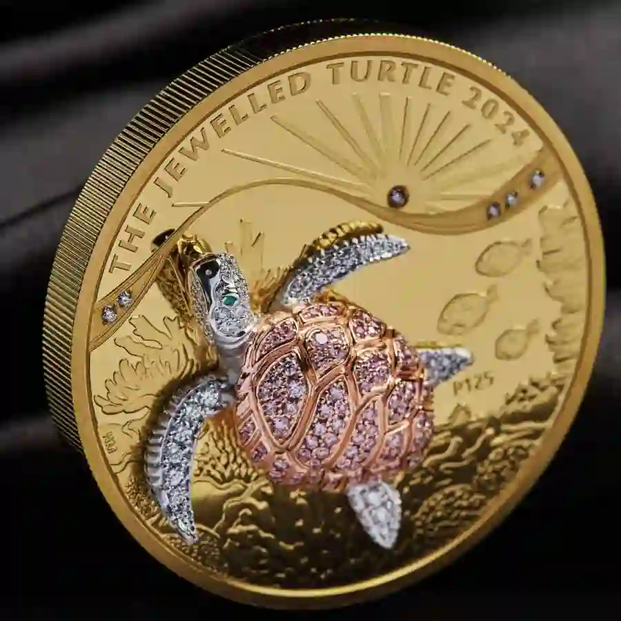 turtle-iso 2024 Jewelled Turtle Pink Diamond Gold Proof Coin