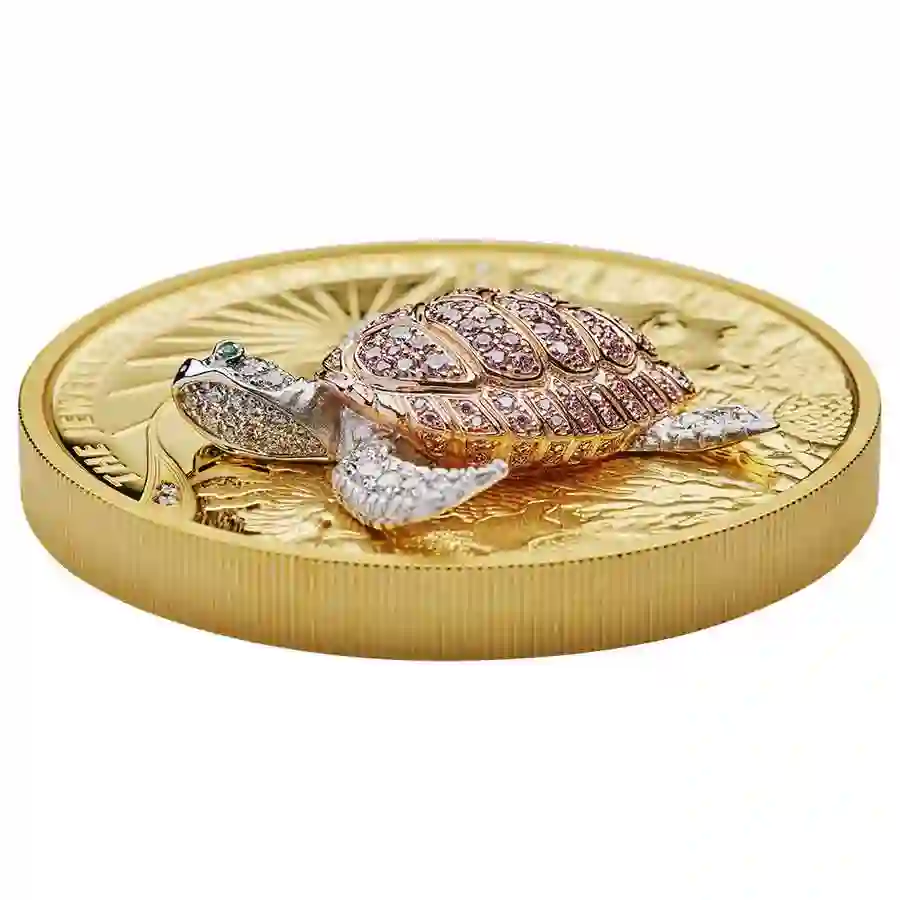 turtle-side-1 2024 Perth Mint 10 Ounce Jewelled Turtle Pave Diamond Gold Proof Coin