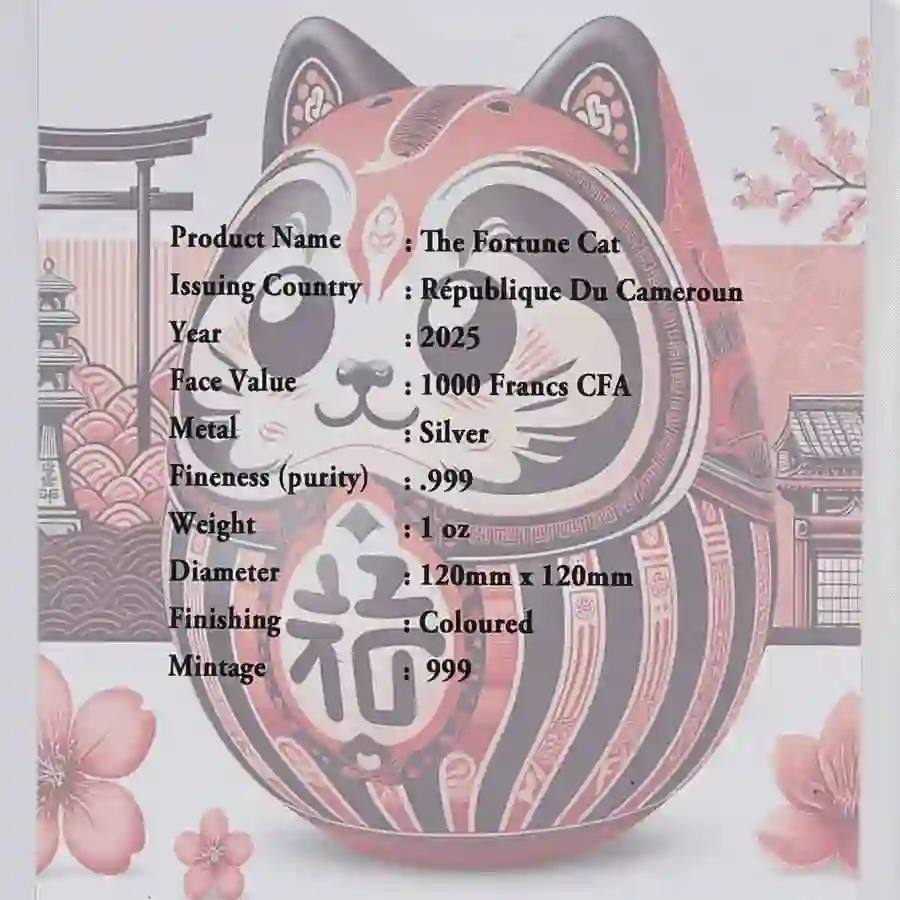 cert 2025 Lucky Daruma Fortune Cat Colored Silver Coin