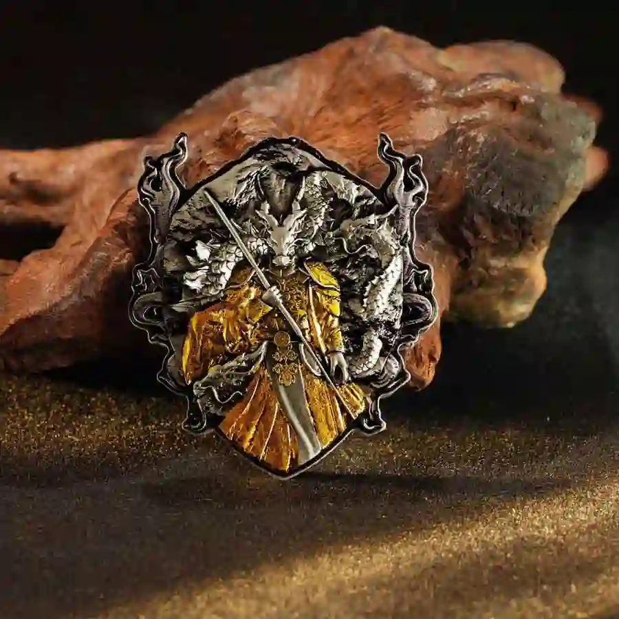 mood 2025 Cameroon Dragon Warrior High Relief 24K Gilded Silver Coin