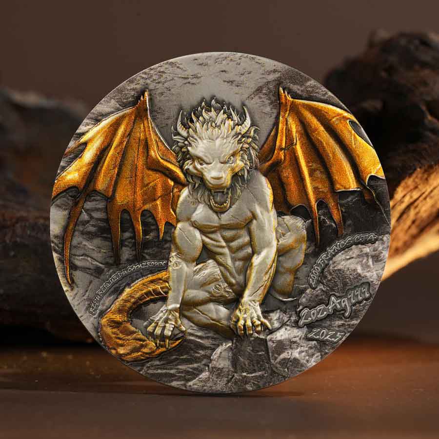 mood 2025 Cameroon Manticore High Relief 24K Gilded Silver Coin