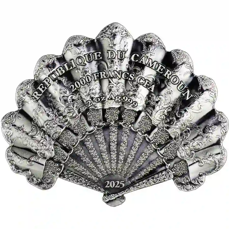 obv 2025 Cameroon 2 oz Fan of Grace High Relief 24K Gilded Silver Coin