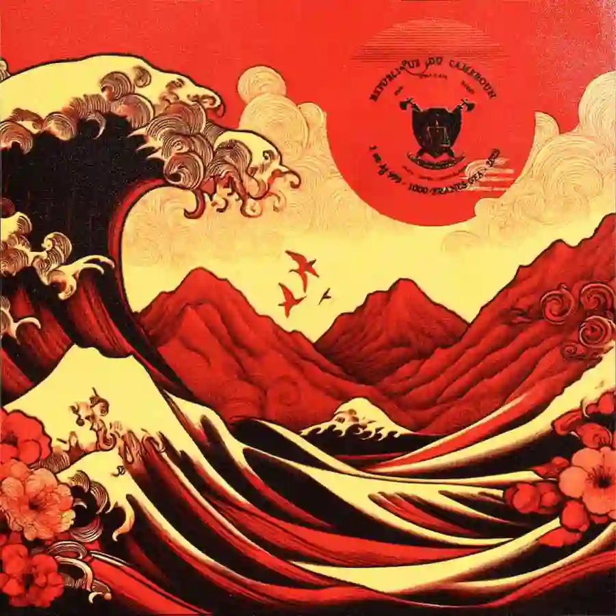 obv 2025 Cameroon 1 oz Lucky Daruma Fortune Cat Colored Silver Coin