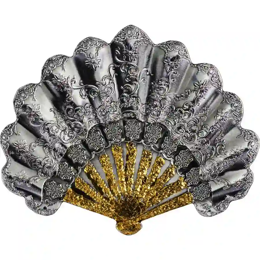 rev 2025 Cameroon 2 Ounce Fan of Grace High Relief 24K Gilded Silver Coin