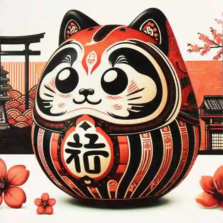 rev 2025 Cameroon 1 Ounce Lucky Daruma Fortune Cat Colored Silver Coin