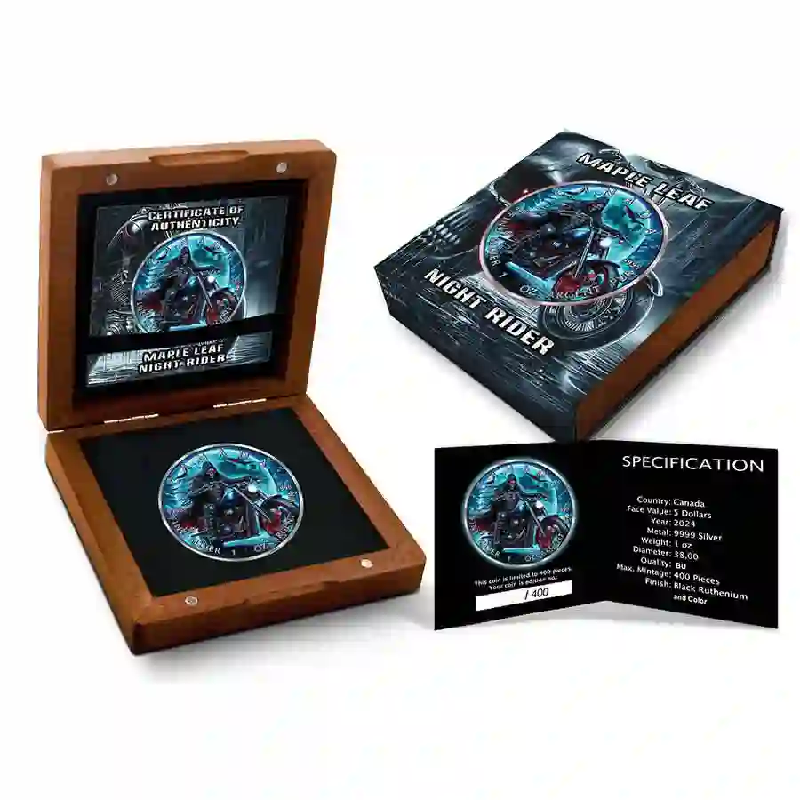 rider-set 2024 Night Rider Maple Leaf Color Ruthenium Silver Coin