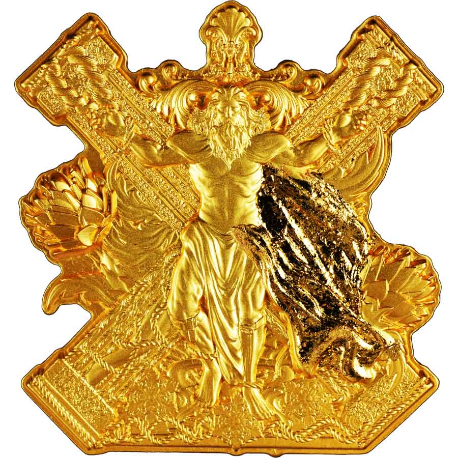 rev-gilded 2025 Cameroon 2 Ounce St. Andrew 12 Apostles 24K Gilded Silver Coin