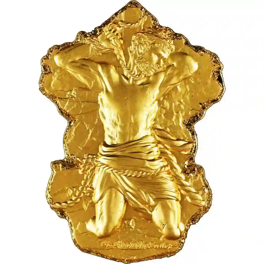 rev-gilded 2025 Cameroon 2 Ounce St. Simon 12 Apostles 24K Gilded Silver Coin