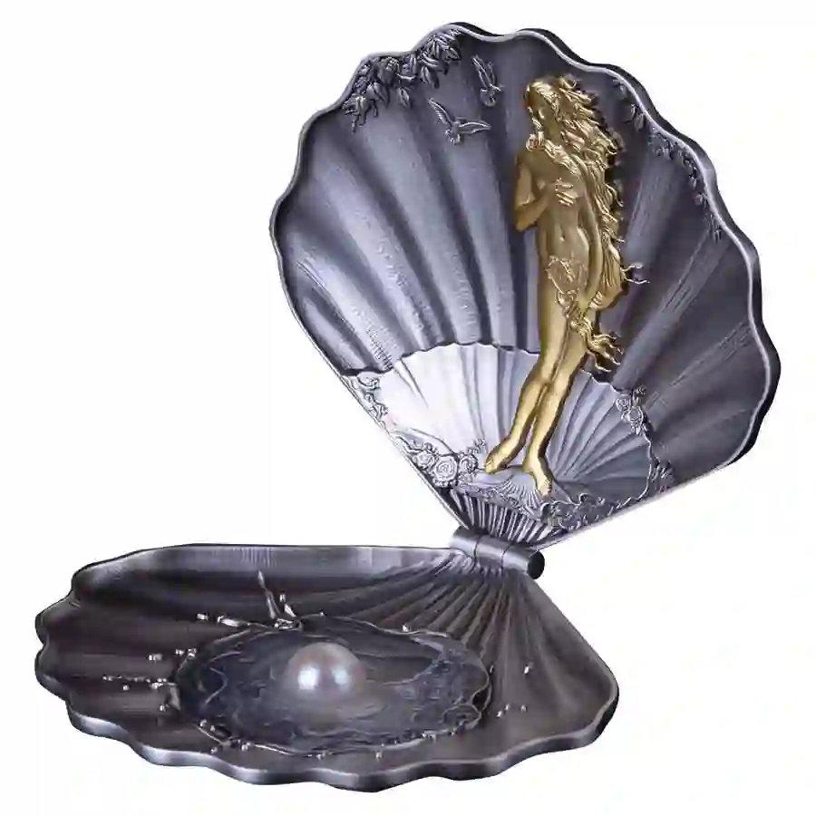 venus-iso 2025 Samoa Birth of Venus 3D Shaped 24K Plated Silver Coin