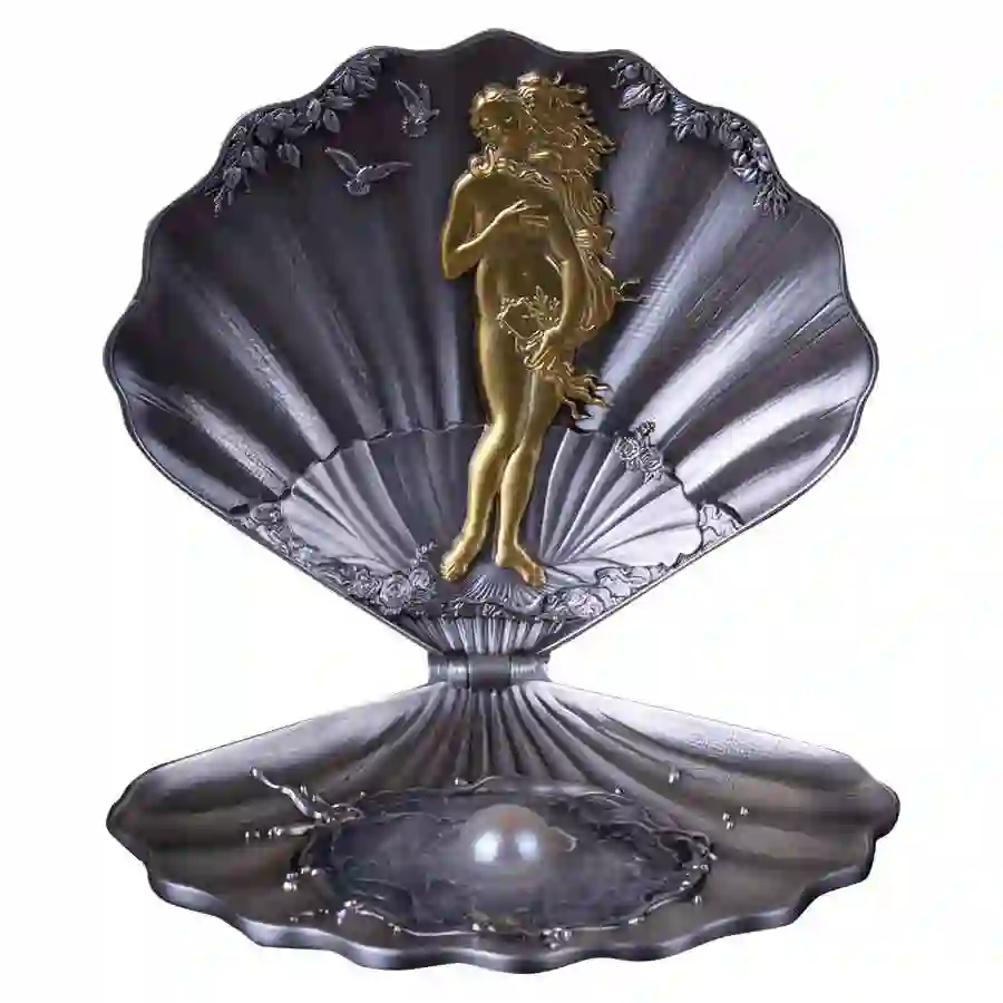 venus-set 2025 Samoa 3 Ounce Birth of Venus 3D Shaped 24K Plated Silver Coin
