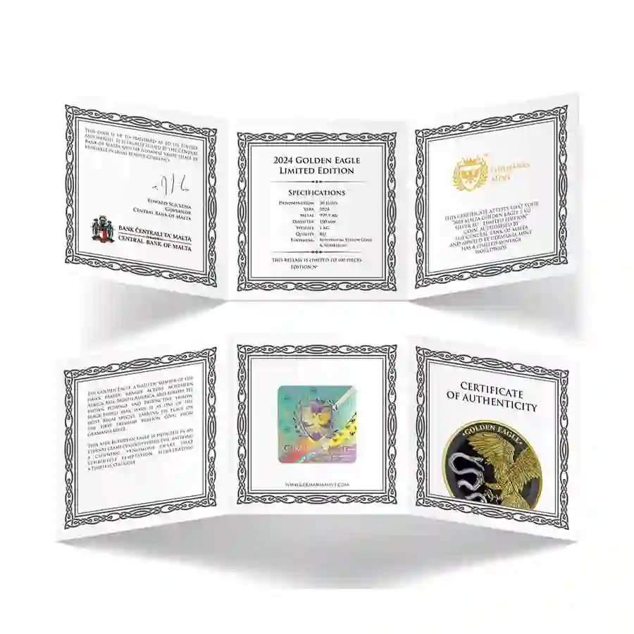 1-kg-cert 2024 Malta 1 Kg Golden Eagle 24K & Black Ruthenium HR Silver Coin