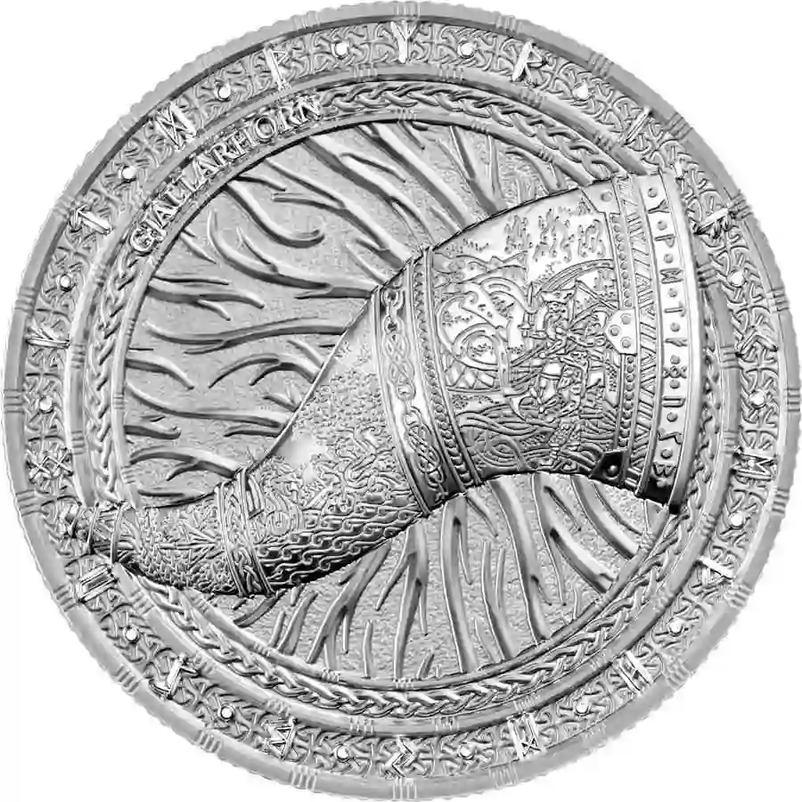 1-oz-rev 2024 Germania 1 Ounce Artefacts Gjallarhorn 5 Mark BU Silver Round