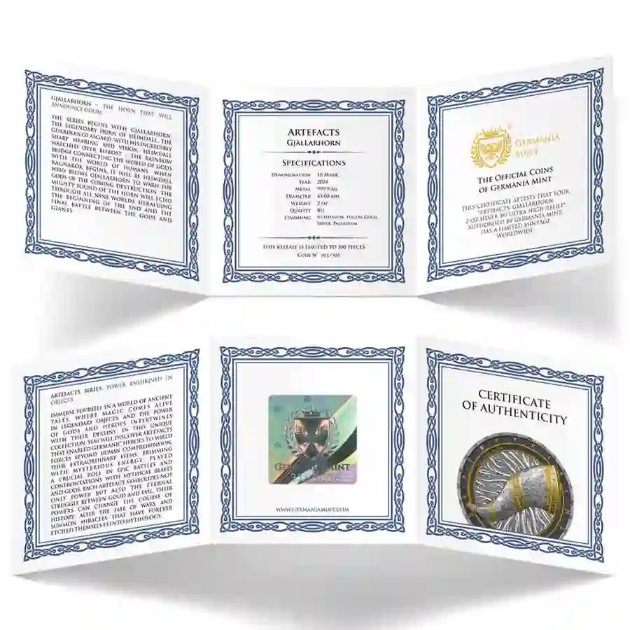 2-oz-cert 2024 Germania Artefacts Gjallarhorn 10 Mark UHR Silver Round