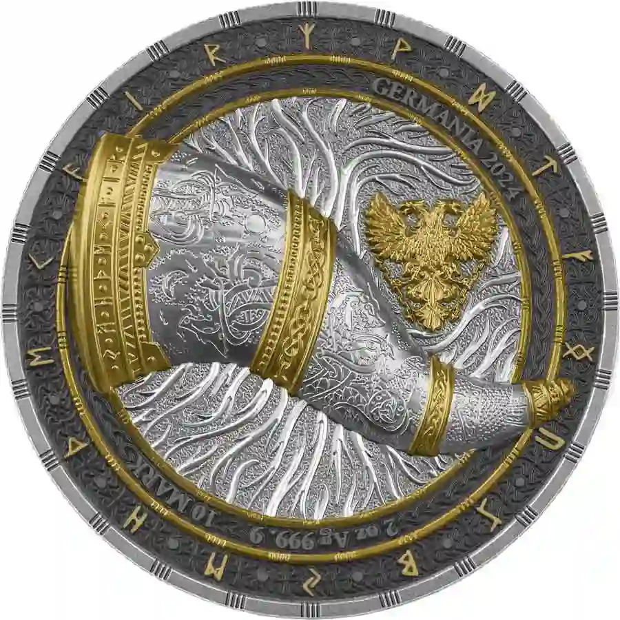 2-oz-obv 2024 Germania 2 oz Artefacts Gjallarhorn 10 Mark UHR Silver Round