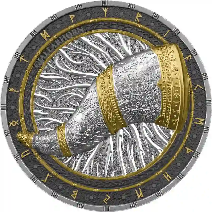 2-oz-rev 2024 Germania 2 Ounce Artefacts Gjallarhorn 10 Mark UHR Silver Round