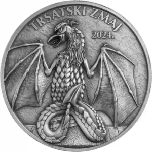 2024 Croatia 2 Ounce Trsat Dragon 6 Euro 24K Gilded Silver Coin