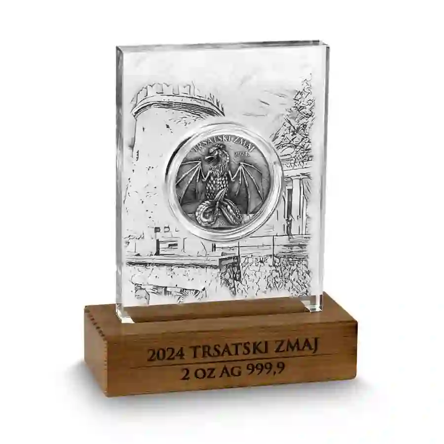 2024 Croatia 2 Ounce Trsat Dragon 6 Euro 24K Gilded Silver Coin