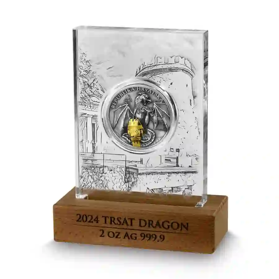 display 2024 Trsat Dragon 6 Euro 24K Gilded High Relief Silver Coin