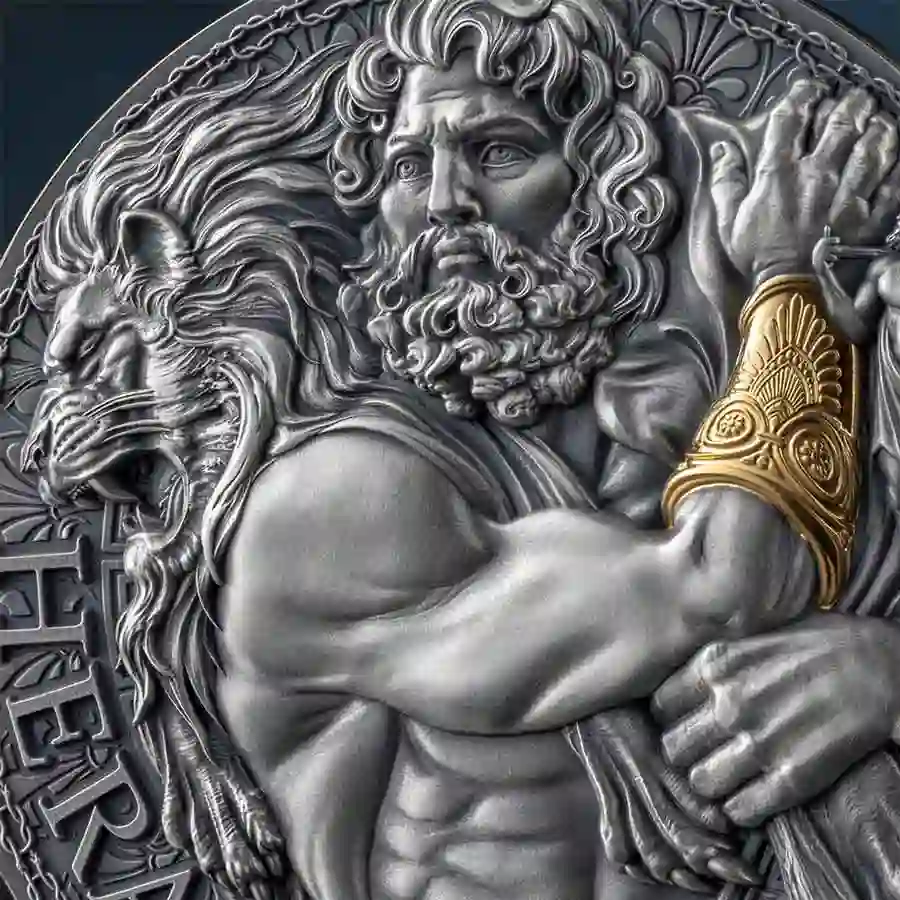 heracles-detail 2025 Cameroon Heracles 24K Gilded High Relief Silver Coin