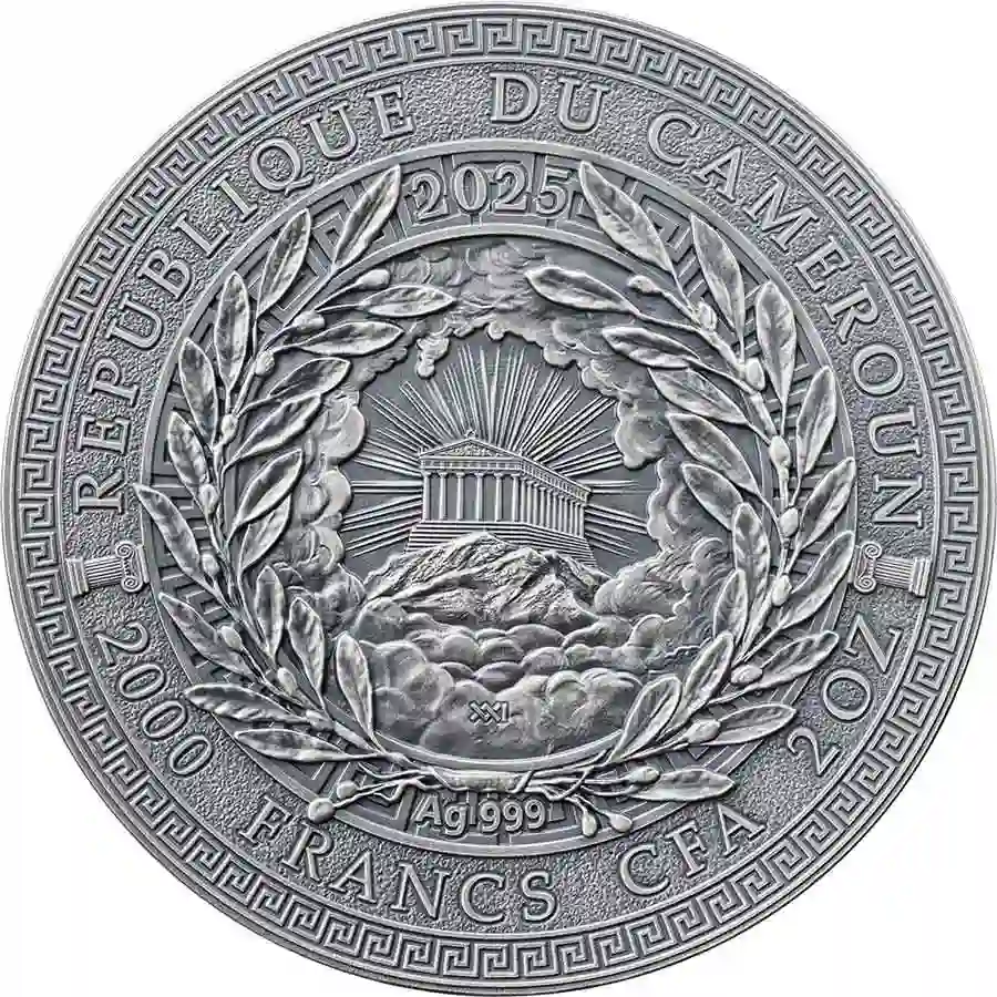 heracles-obv 2025 Cameroon 2 oz Heracles 24K Gilded High Relief Silver Coin